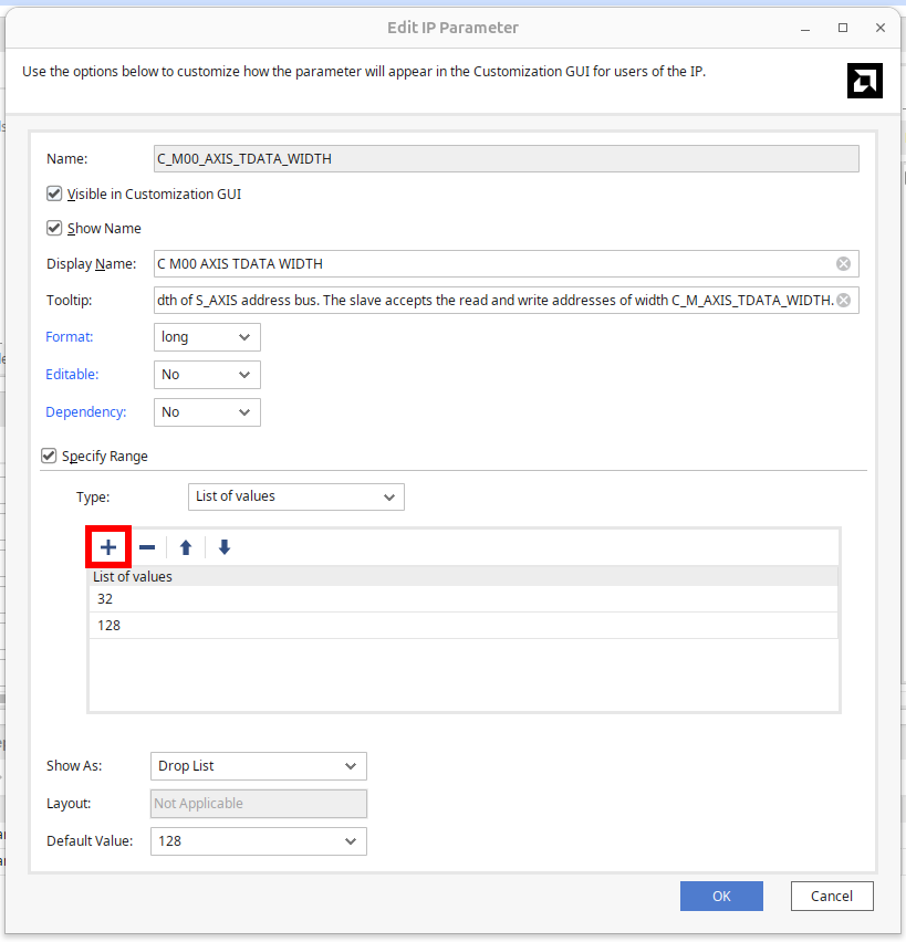'Edit IP Parameter' dialog with plus icon highlighted.